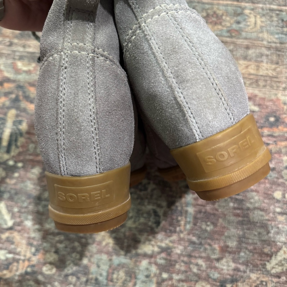 Sorel Evie Lace-Up Wedge Bootie Gray Suede 8.5 - Picture 4 of 9